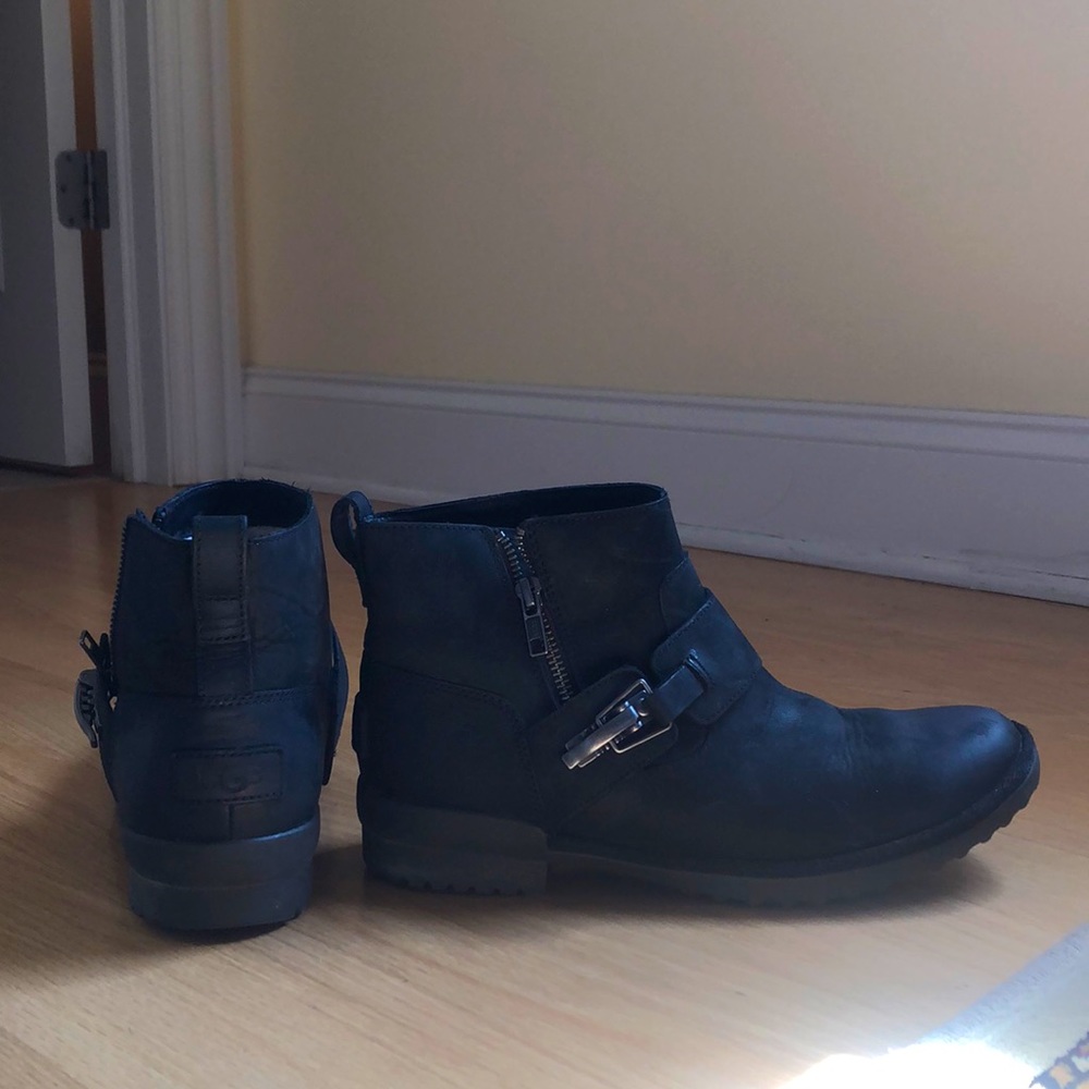 UGG Black Ankle Boots with Buckle Detail